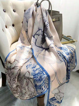 Accessoire de plage pour femmes Foulard en soie longue à fleur de lotus