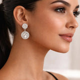 Boucles d'oreilles rondes avec incrustation de verre élégantes (blanc)