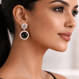 Boucles d'oreilles rondes avec incrustation de verre élégantes (noire)