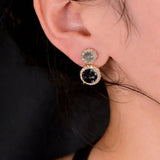 Boucles d'oreilles rondes avec incrustation de verre élégantes (noire)