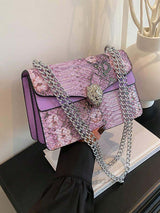 Sac carré vintage à chaîne avec motif gaufré crocodile