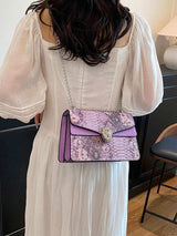 Sac carré vintage à chaîne avec motif gaufré crocodile