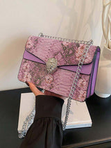 Sac carré vintage à chaîne avec motif gaufré crocodile