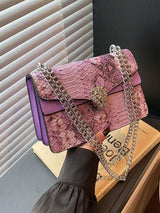 Sac carré vintage à chaîne avec motif gaufré crocodile