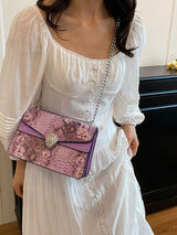 Sac carré vintage à chaîne avec motif gaufré crocodile