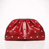 Sac embrayage plissé avec décoration de rivets rouge