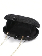 Sac pochette ovale élégant de couleur unie en satin texturé et plissé