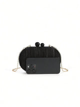 Sac pochette ovale élégant de couleur unie en satin texturé et plissé