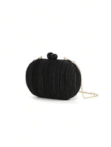 Sac pochette ovale élégant de couleur unie en satin texturé et plissé