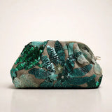 Sac pochette plissé à fleurs brodé de sequins